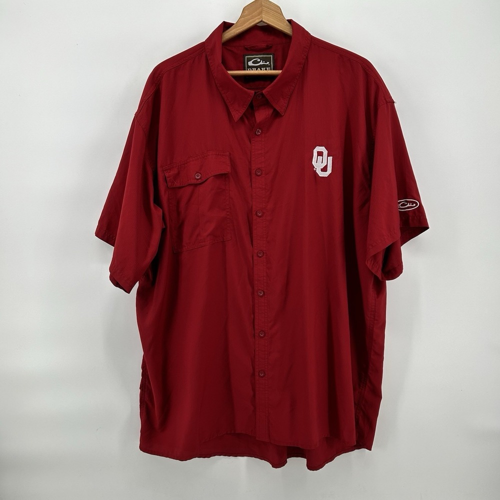 Drake Shirt Mens 2XL Oklahoma Sooners Red Sol Shield Fishing Vented